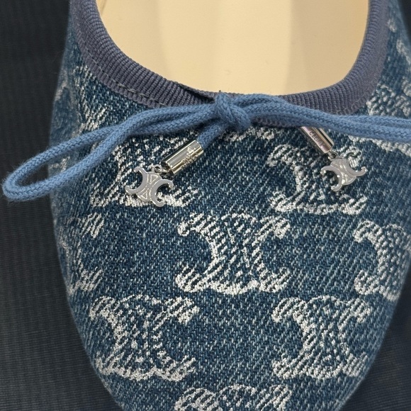 Celine Les Ballerines Triomphe Stamped Denim Ballerina w/Laces Retail $820 New - Picture 12 of 12